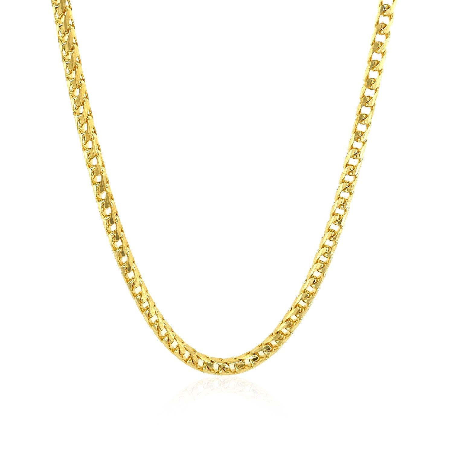 14k Yellow Solid Gold Diamond Cut Round Franco Chain (3.10 mm) in a sleek high-contrast midnight luxury editorial style